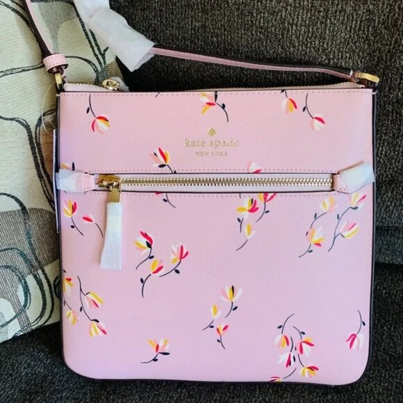 KATE SPADE Sadie Saffino Leather Crossbody Bag Pink Multi Floral Print NWT - Picture 9 of 9